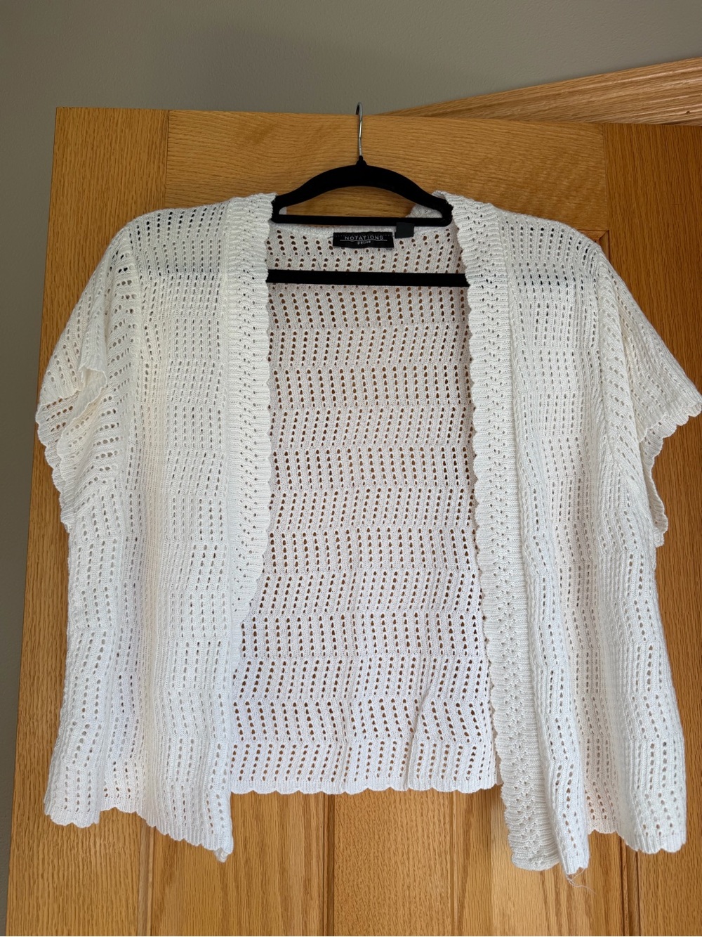 Notations Petite Open Knit Crochet Cardigan PXL White Short Sleeve Shrug Boho